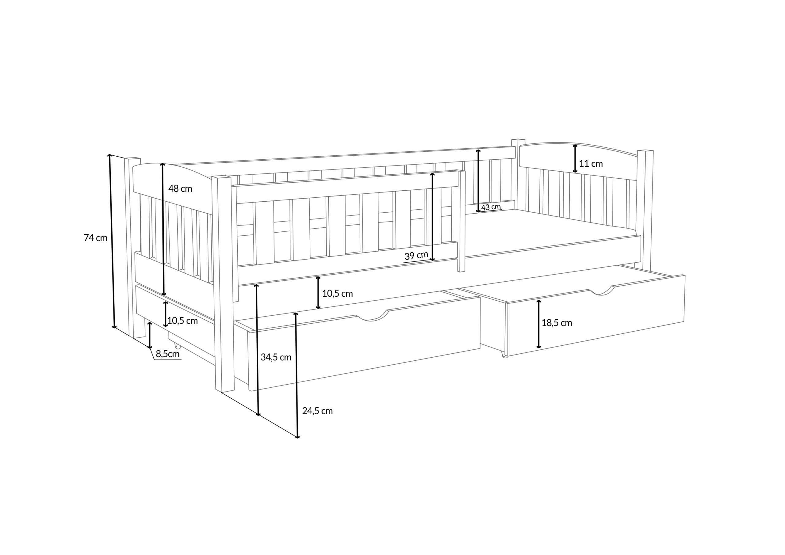 Łóżko pojedyncze Bolek - wymiary