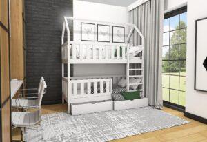 łóżko piętrowe w kształcie domku dla dziecka