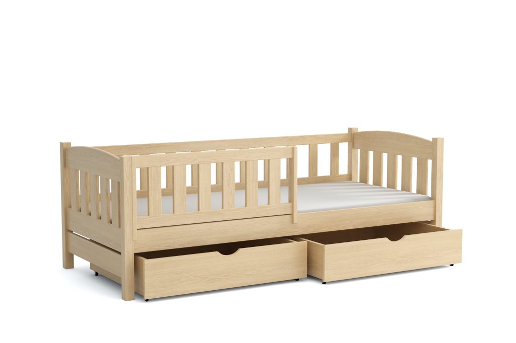 łóżko drewniane z sosny dla dziecka z szufladami