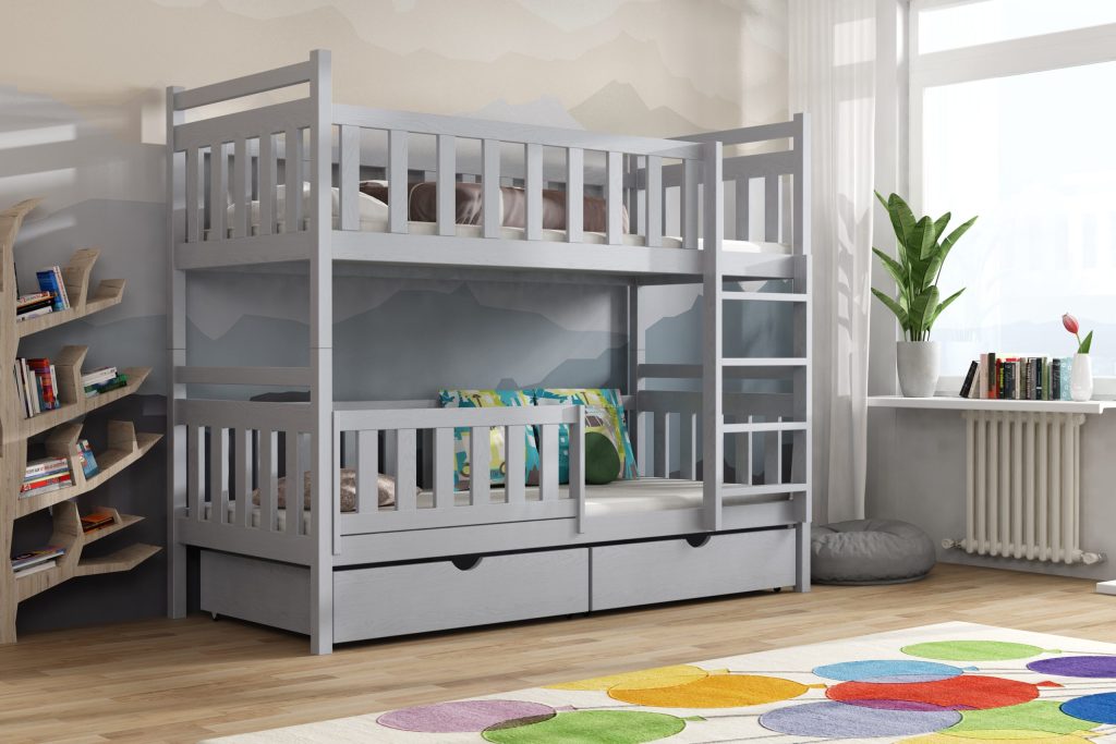 łóżeczko piętrowe dla dzieci 200x90 stojące w pokoju