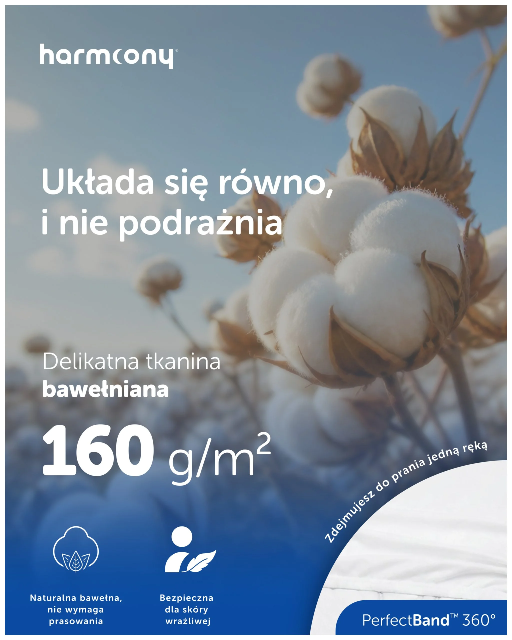 Prześcieradło Harmoony bawełniane z gumką, białe - obrazek 4