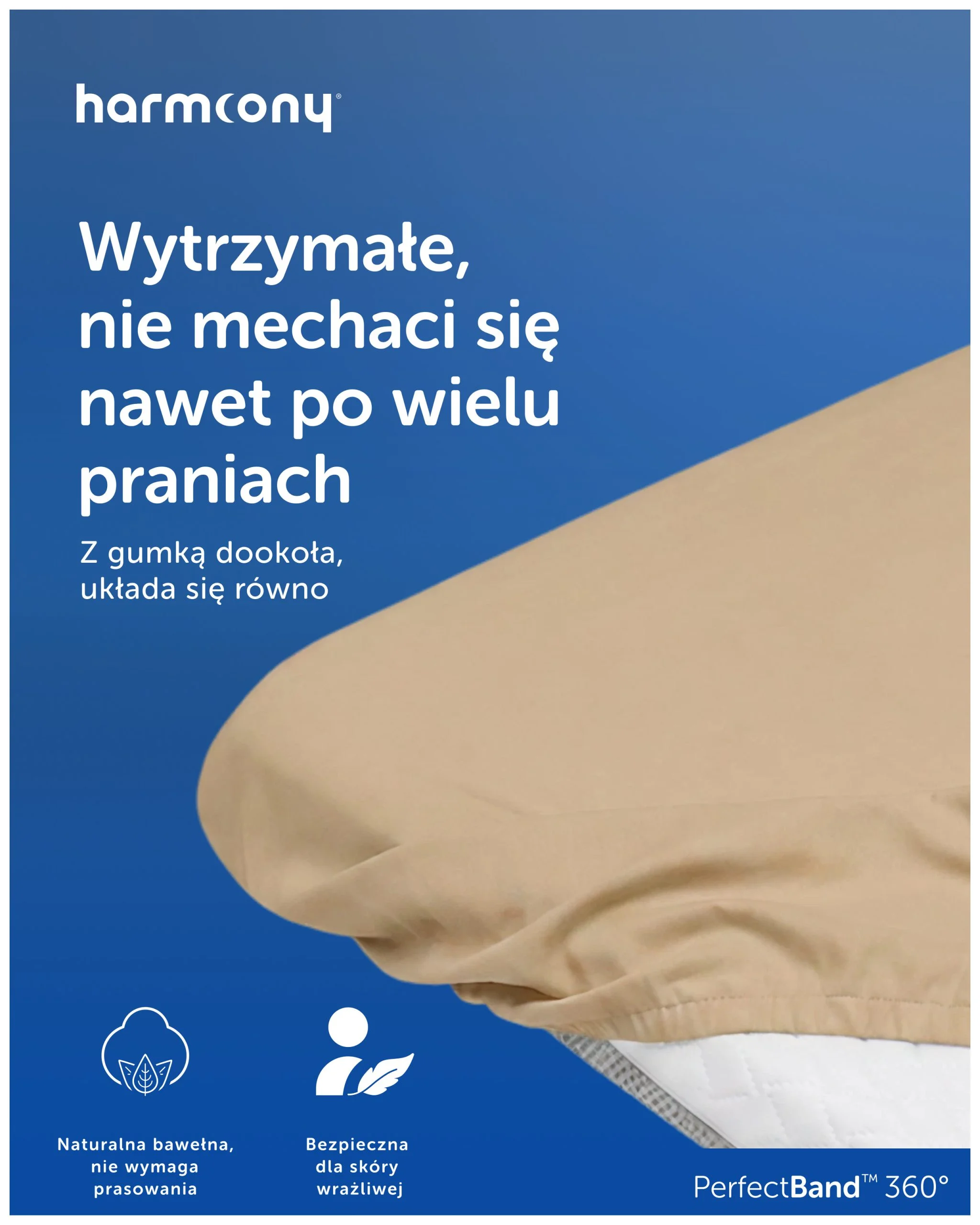Prześcieradło Harmoony bawełniane z gumką, beżowe - obrazek 2