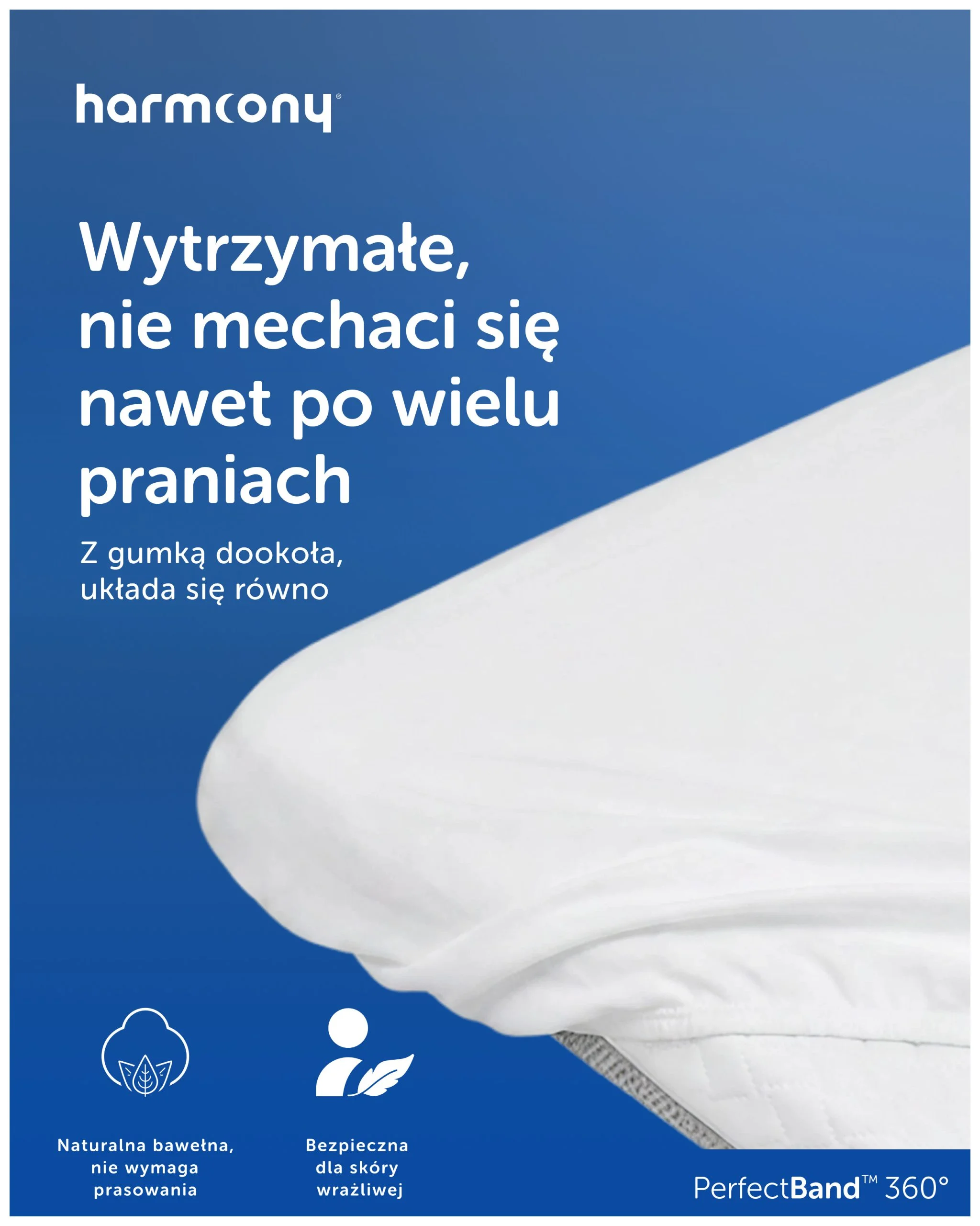 Prześcieradło Harmoony bawełniane z gumką, białe - obrazek 2